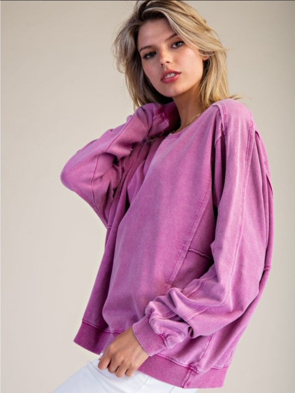 🆕 EASEL Back Star Washed Terry Knit
Pullover ORCHID Large - Picture 2 of 4